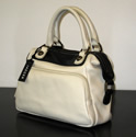 Jaeger bag, butter-soft white leather with black patent leather trim, brand new and hugely reduced!